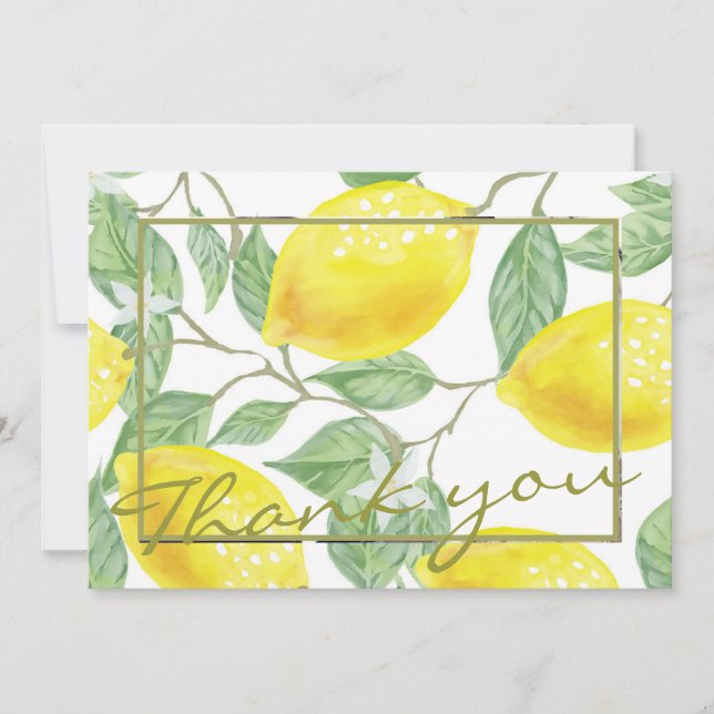 Modern Gult Lemons & Grönt Foliage Bröllop Photo Tack Kort (Framsida)