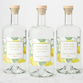 Modern Gult Lemons Grönt Löv Bröllop Spritflaskor Etikett