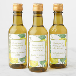 Modern Gult Lemons Grönt Löv Bröllop Vinetikett