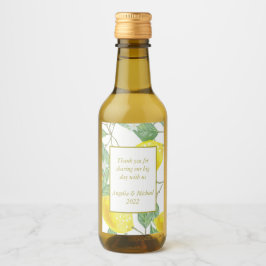 Modern Gult Lemons Grönt Löv Bröllop Vinetikett