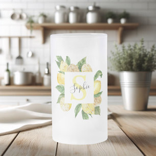 Modern Gult Lemons Ram & Löv med Namn Frostat Ölglas