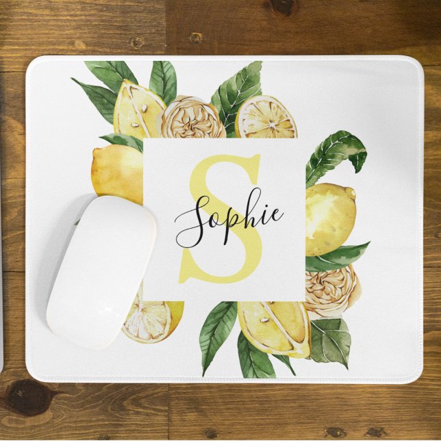 Modern Gult Lemons Ram & Löv med Namn Musmatta (Skapare uppladdad)