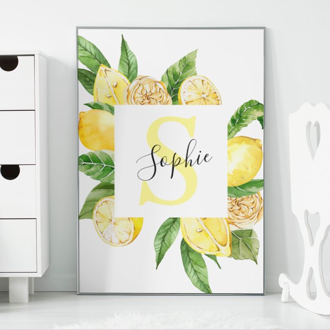 Modern Gult Lemons Ram & Löv med Namn Poster (Skapare uppladdad)