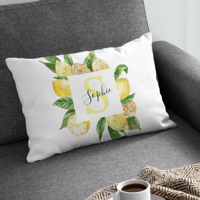 Modern Gult Lemons Ram & Löv med Namn Prydnadskudde (Skapare uppladdad)