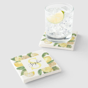 Modern Gult Lemons Ram & Löv med Namn Stenunderlägg