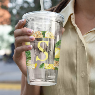 Modern Gult Lemons Ram & Löv med Namn Take Away Mugg