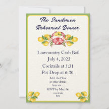 Modern Gult Lemons Red Crab Boil Inbjudan Grönt