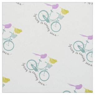 Modern Gult Lila Bird Mint Bicycle Mönster Tyg