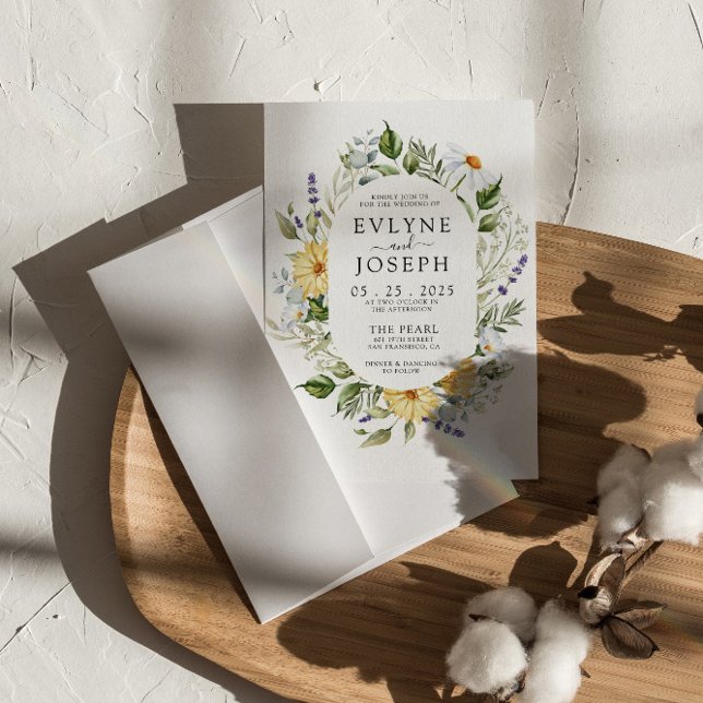 Modern Gult & Lila Boho Blommigt Bright Bröllop Inbjudningar (Skapare uppladdad)