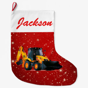 Modern Gult Loader Tractor på Red Stor Julstrumpa