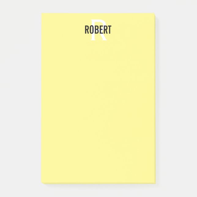 Modern gult monogram namn post-it block (Framsida)