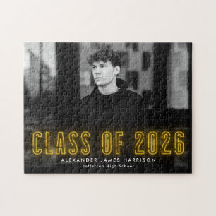 Modern Gult Neon-klass för 2025 Studenten-foto Pussel