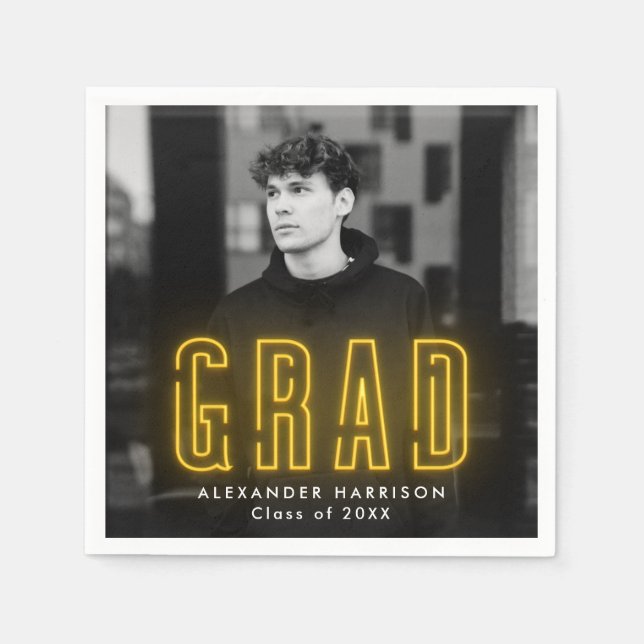 Modern Gult Neon Photo Studenten Pappersservett (Framsidan)
