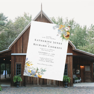 Modern Gult och blå Blommigt inga föräldrar Bröllo Inbjudningar