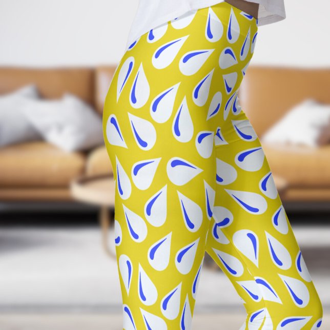 Modern Gult och blå Mönster Leggings (Modern Yellow and Blue Flick Pattern Leggings)