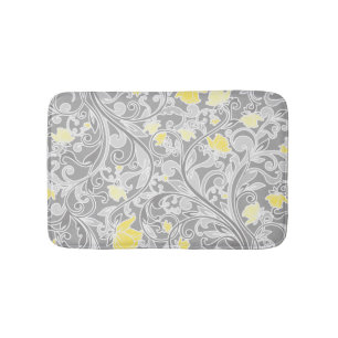 Modern gult och grå Swirly blommigt Badrumsmatta