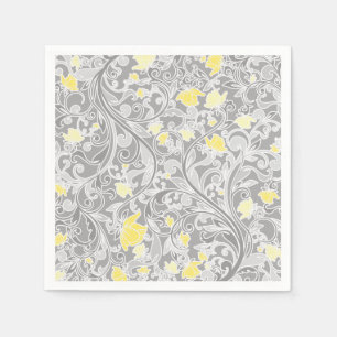 Modern gult och grå Swirly blommigt Pappersservett