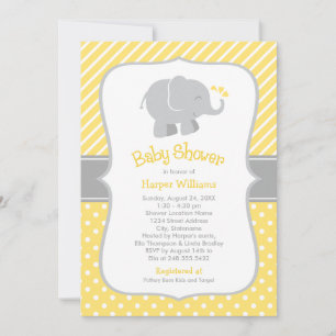 Modern Gult och Grått Elephant Baby Shower Inbjudningar