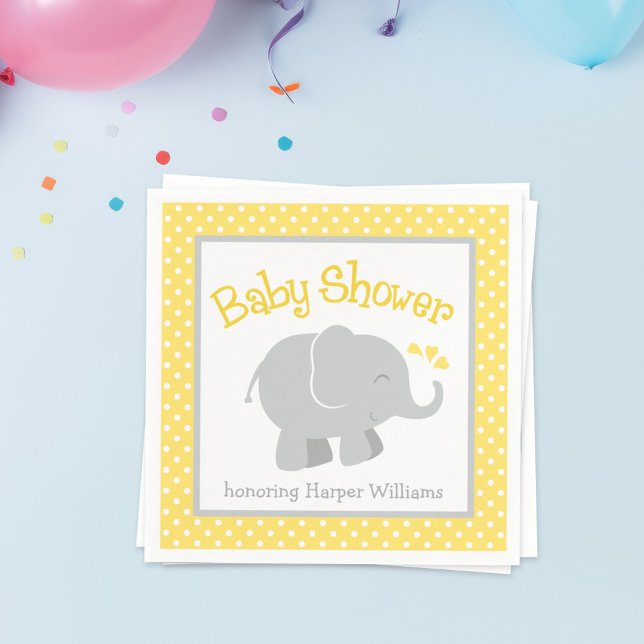 Modern Gult och Grått Elephant Baby Shower Pappersservett (Skapare uppladdad)