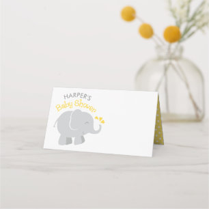 Modern Gult och Grått Elephant Baby Shower Placeringskort