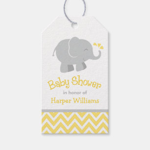 Modern Gult och Grått Elephant Baby Shower Presentetikett