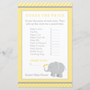 Modern Gult och Grått Elephant Baby Shower-spel