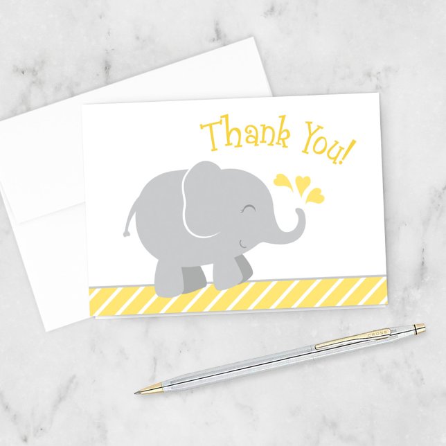 Modern Gult och Grått Elephant Baby Shower Tack Kort (Skapare uppladdad)