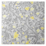 Modern Gult och Grått Swirly-Blommigt Kakelplatta<br><div class="desc">Söt,  modernt gigantiskt blommönster med elegant pastel-grått-snurrar och gult- och guld-blommor som är sammanflätade på en mörkare grått-bakgrund.</div>
