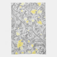 Modern Gult och Grått Swirly-Blommigt