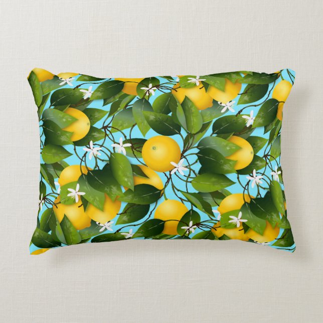 Modern Gult och Grönt - Lemon Fruit Print Prydnadskudde (Framsidan)