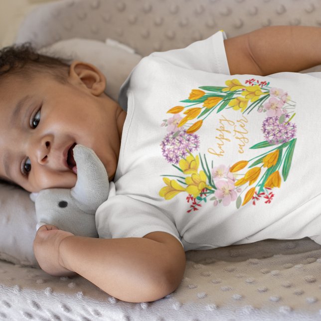 Modern gult och grönt vår blommor glad påsk t shirt (Skapare uppladdad)