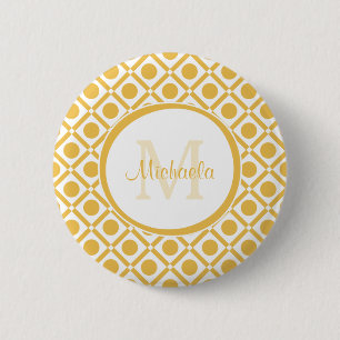 Modern Gult och vit geometrisk monogrammad Namn Knapp