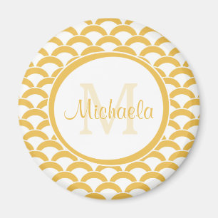 Modern Gult och vita snäckor Monogram och Namn Magnet