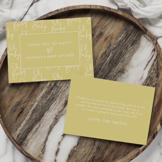Modern Gult Oh Baby Simple Baby Shower Flat Tack Kort (Skapare uppladdad)