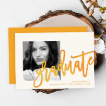 Modern Gult Ombre Typography Photo Grad Party