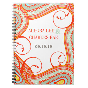 Modern Gult Orange Aqua Mint Guest Bok Anteckningsbok Med Spiral