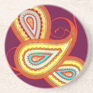 Modern Gult Orange Aqua Mint Paisley-gåvor Underlägg