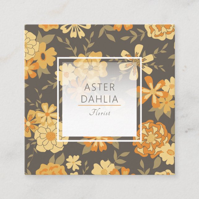 Modern Gult Orange Illustrated Flowers Fyrkantigt Visitkort (Framsida)