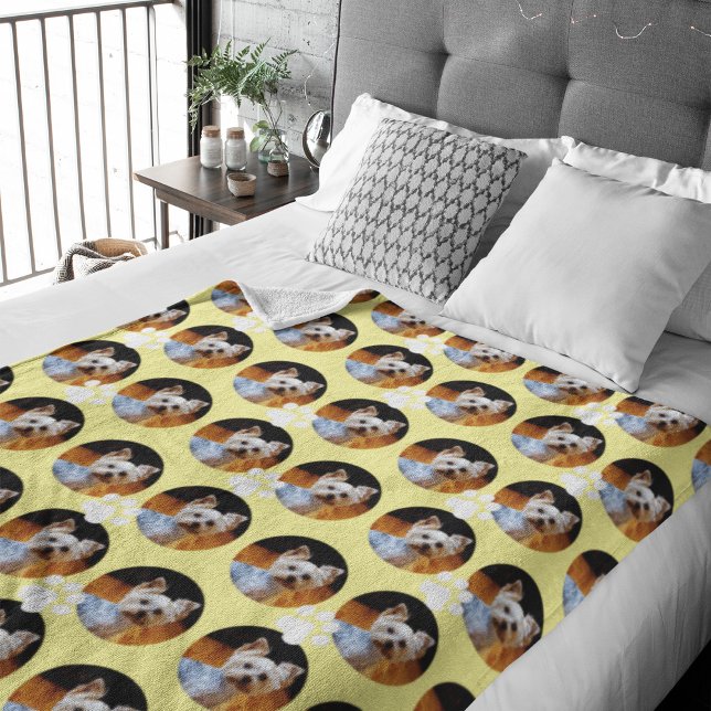 Modern Gult Pet Photo Paw Skriv ut Mönster Cute Fleecefilt (Skapare uppladdad)