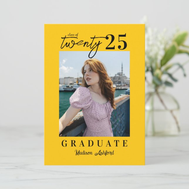 Modern Gult Photo Studentfest Inbjudningar (Stående Fram)