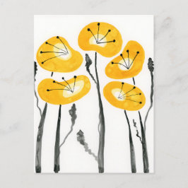 Modern Gult Poppies Watercolor Fowers Postcard Vykort