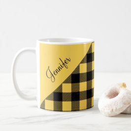 Modern Gult Pput Check Mönster Namn Kaffemugg
