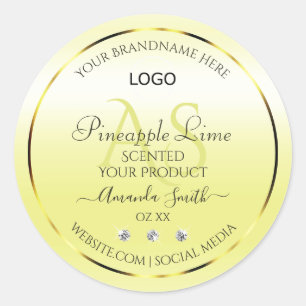 Modern Gult Product Labels Jewels Monogram Logotyp Runt Klistermärke