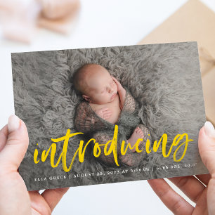 Modern Gult Push Script Introducing Photo Birth Meddelande