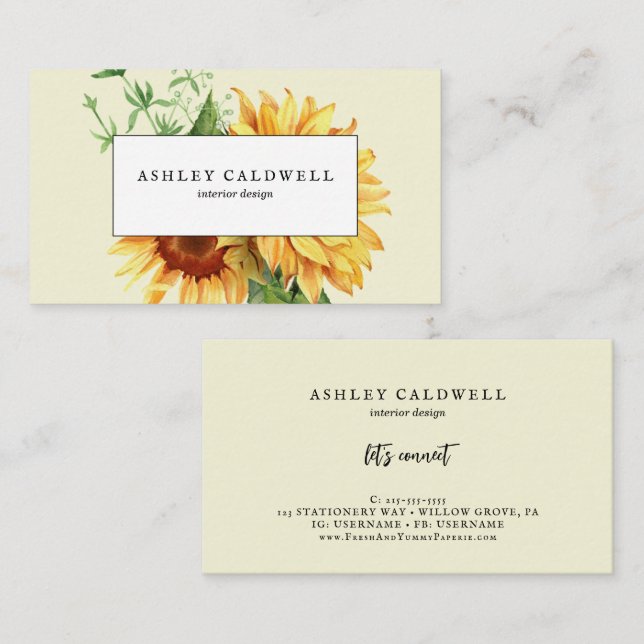 Modern Gult Solros Visitkort (Fram/baksida)