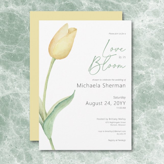 Modern Gult Tulip Kärlek i blommor Inbjudningar (Modern Yellow Tulip Love In Bloom Shower Invitation)