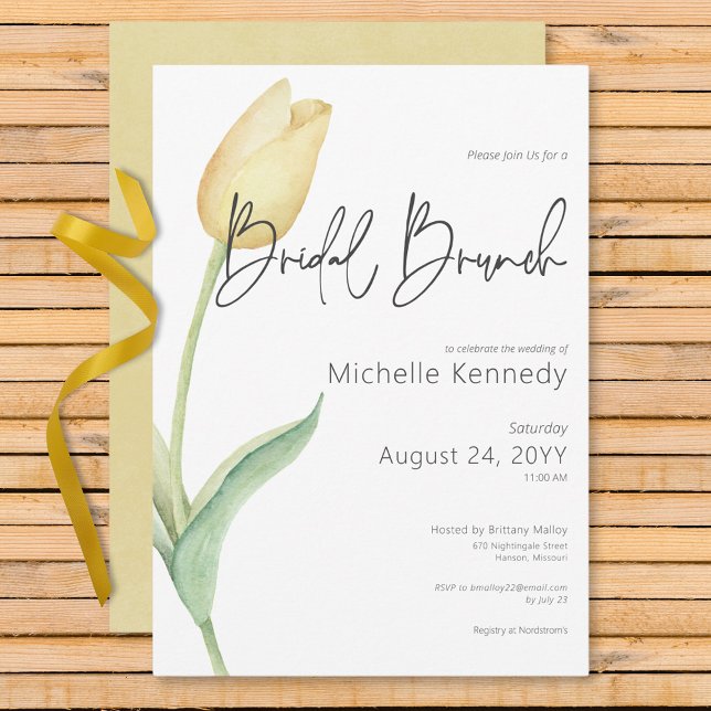 Modern Gult Tulip Solo Möhippa Brunch Inbjudningar (Modern Yellow Tulip Solo Bridal Brunch Invitation)