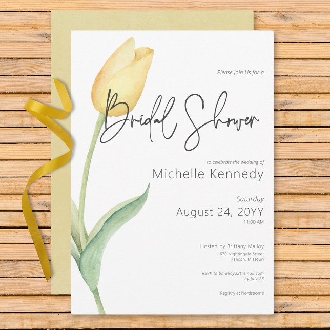 Modern Gult Tulip Solo Möhippa Inbjudningar (Modern Yellow Tulip Solo Bridal Shower Invitation)
