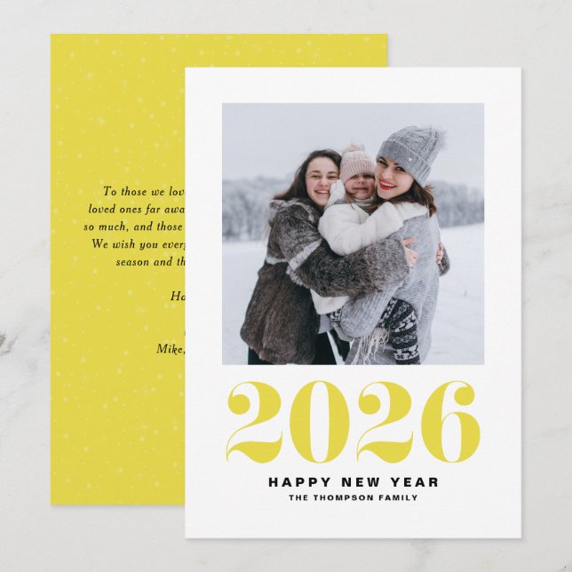 Modern Gult Typografi 2022 Gott nytt år-foto Julkort (Fram/baksida)