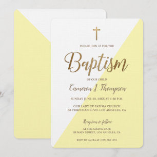 Modern Gult Vita Guld-baptism baby Inbjudningar
